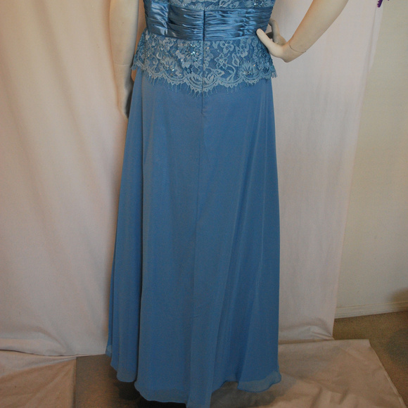 Long Blue Mothers Gown Lace Chiffon Satin Trim SS - Picture 6 of 8